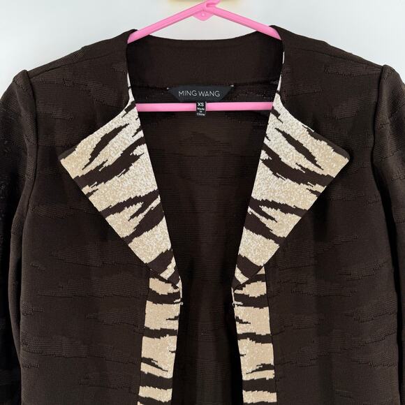 Ming Wang Cardigan Blazer Jacket Size Extra Small Brown Zebra Knit Career Office - Picture 4 of 15